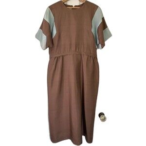 Vintage 50s Color Block Dress, Mid Century Brown Blue, Size L
